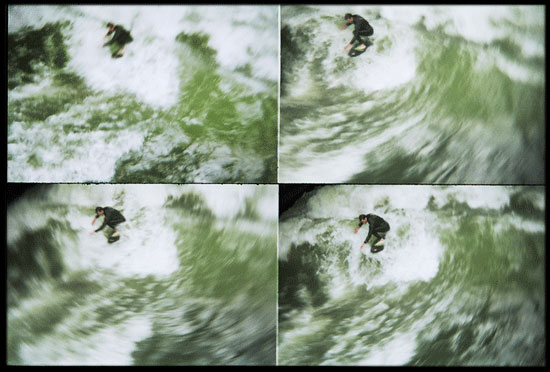 vier bilder in Action von Surfern am Eisbach fotografiert mit ActionSampler Flash